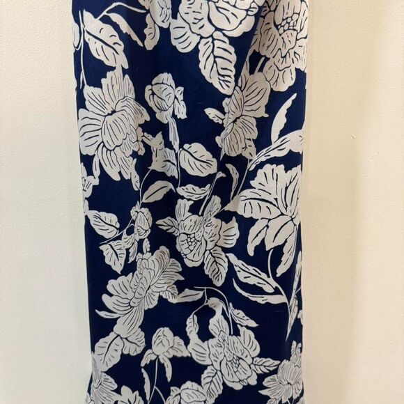 Lulus Women's Satin Dress Midi Floral Navy Blue White Wedding Guest Prom Resort - Picture 3 of 8